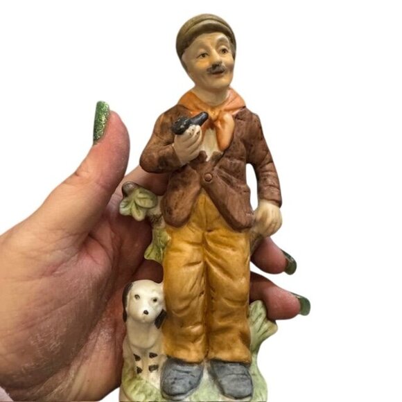 Vintage Hand-Painted Porcelain Boy Figurine Holding Bird With Dog Companion - Picture 2 of 6